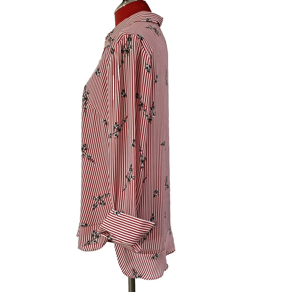 Joan Rivers Red & White Blouse Relaxed size 6 Striped & Floral Classic Casual - Picture 6 of 11